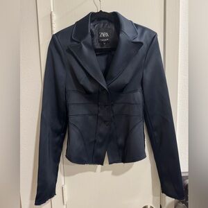 Zara Limited Edition Navy Satin Blazer Size Small